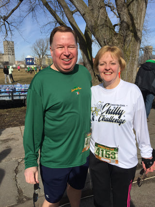 Jackie Goergen posing with Joe Goergen before a race.