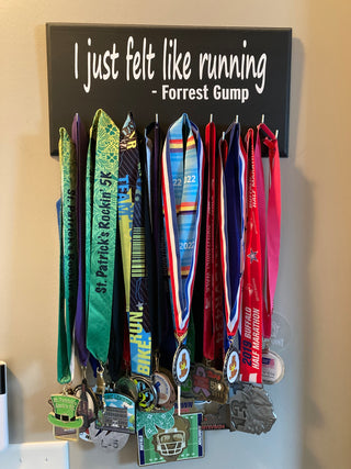 A rack of medals.