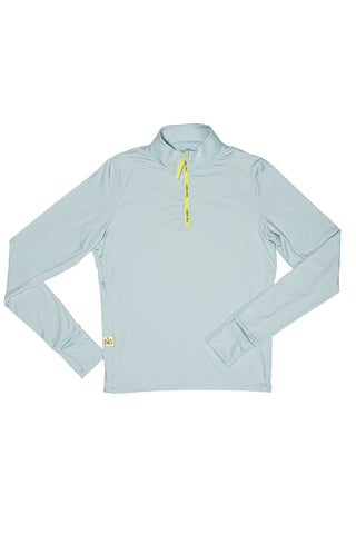 This misty morning sky blue women’s running quarter zip top is ultra-soft and made with a moisture-wicking fabric so it’s perfect for all running seasons.