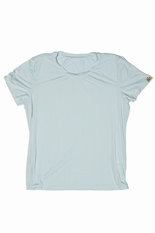 This women’s running shirt includes a lightweight, moisture-wicking fabric that is breathable. Running t-shirt comes in a misty morning sky blue color. 